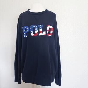 Polo Navy Blue American Flag Crewneck Sweater Size XL